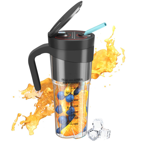 Black Portable Juicer Cup with Straw, USB Rechargeable 6-Blade Blender, Multi-Function Juice Maker for Travel and Outdoor Use - Main Image