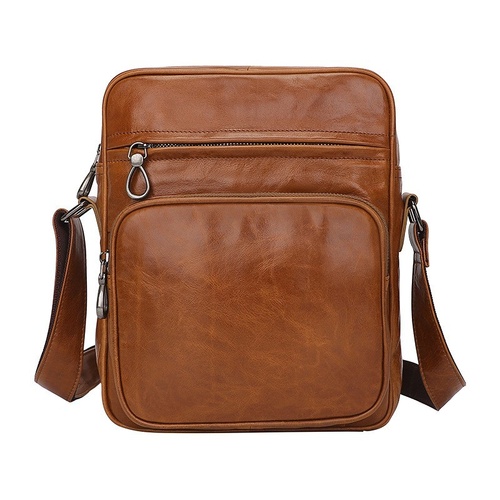 Brown Men's Genuine Leather Casual Shoulder Bag, Minimalist Crossbody Bag for Everyday Use - Main Image