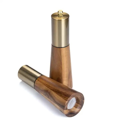 Gold Acacia Wood Pepper Grinder, Manual Multi-Purpose Spice Mill, Kitchen Seasoning Tool - Main Image