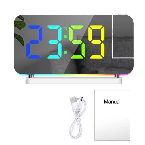 White RGB LED Projection Alarm Clock, Multi-Color Night Light with Snooze Function, Home Decor Digital Clock - Main Image
