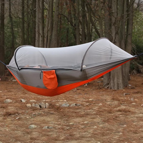 Red Outdoor Camping Hammock with Mosquito Net, Anti-Tip Nylon Fabric, Single/Double Person Quick-Setup Hammock - Main Image