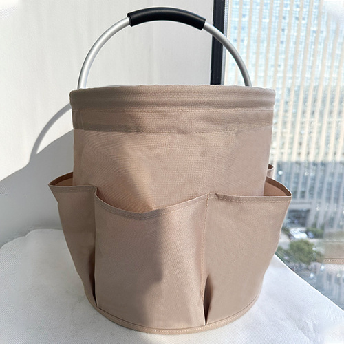 Khaki Portable Picnic Basket, Foldable Outdoor Beach Basket with Handle, Multi-Use Storage and Wash Bag - Main Image