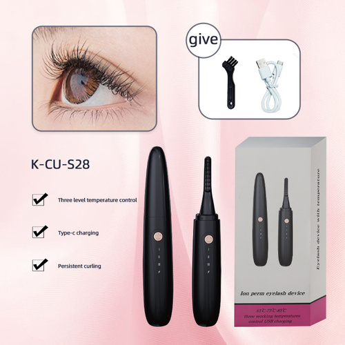 Black Electric Heated Eyelash Curler, Portable Makeup Tool for Long-Lasting Lift and Style - Main Image