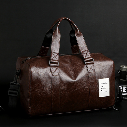 Brown Men's Large-Capacity PU Leather Gym Bag - Travel, Shoulder, and Duffel Bag for Fitness and Yoga - Main Image