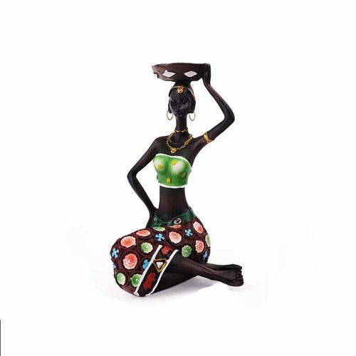 Green European Resin African Woman Candle Holders - Decorative Tabletop Candle Stands for Coffee Bars & Home Decor - Main Image