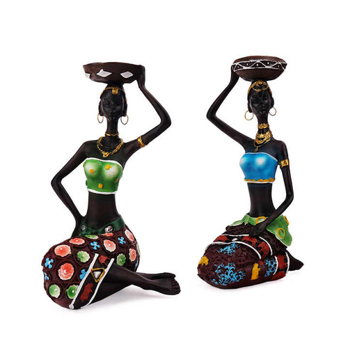 European Resin African Woman Candle Holders - Decorative Tabletop Candle Stands for Coffee Bars & Home Decor - Main Image