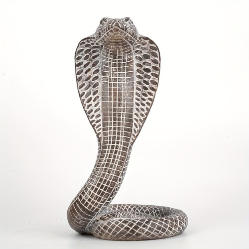 Grey Decorative Resin Cobra Statue - Unique Animal Figurine for Home Decor & Creative Gifts - Main Image