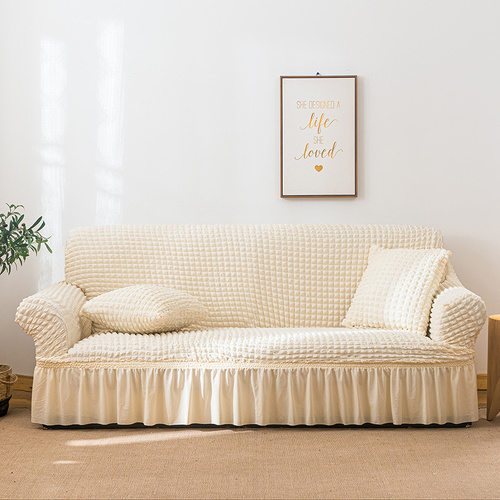 Elastic sofa cover wax white (235-300cm) - Main Image