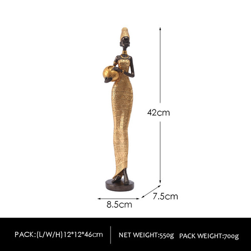 Gold Exotic African Woman Figurine - Elegant Resin Sculptures for Home Decor - Main Image