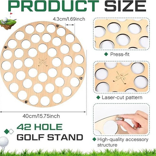 42-Hole Wooden Golf Ball Stand | Laser-Cut Organizer for Golf Lovers | Durable & High-Quality Storage Rack - Main Image