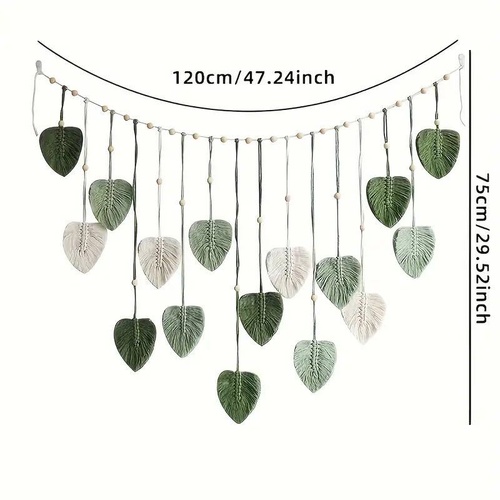 Hand -woven leaf tapestry green 120x75cm - Main Image