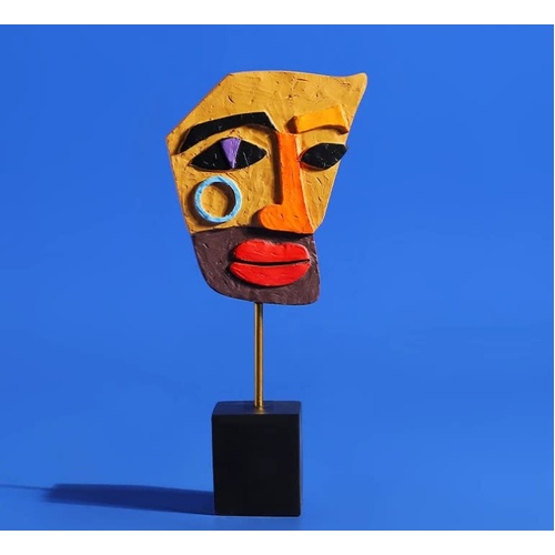 Yellow Modern Abstract Man Facce Sculpture - Colorful Resin Art Statue for Home & Office Decor - Main Image