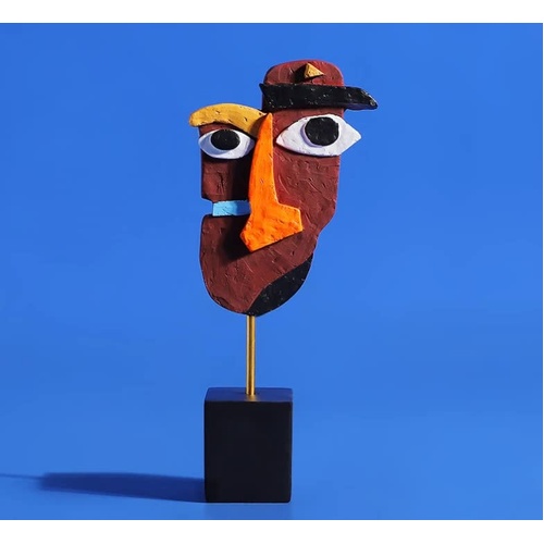 Brown Modern Abstract Face Sculpture - Colorful Resin Art Statue for Home & Office Decor - Main Image