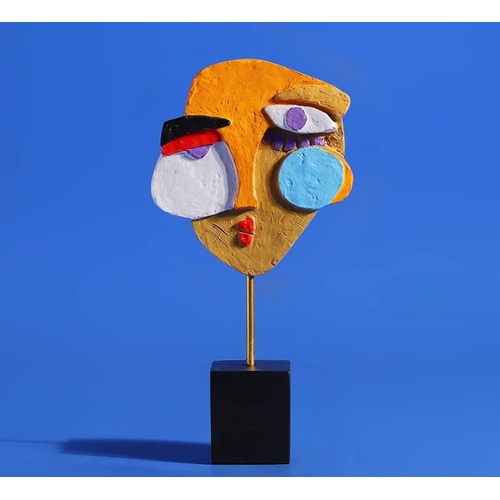 Modern Abstract Face Sculpture - Colorful Resin Art Statue for Home & Office Decor - Main Image
