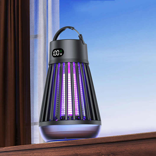 Black 360° Electric Mosquito Killer Lamp - UV Light Insect Zapper with Digital Display for Indoor and Outdoor Use - Main Image