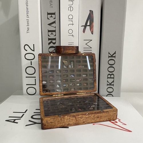 Brown Vintage Wooden Display Box – Glass Lid Organizer for Rocks, Jewelry, and Collectibles - Main Image