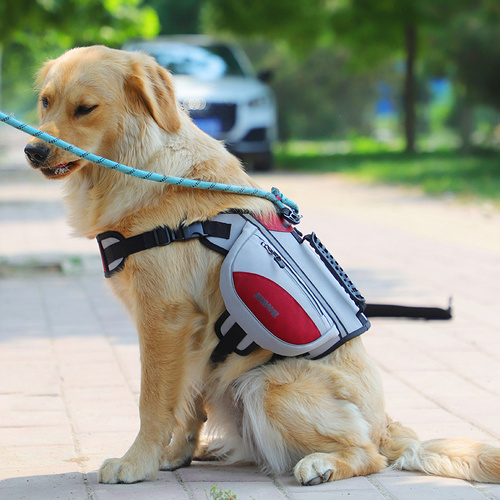 Red Reflective Dog Saddle Harness with Storage Bags - Adjustable Pet Backpack for Outdoor Adventures - Main Image