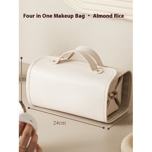 White Roll-Up Travel Makeup Bag - Compact Cosmetic Organizer with Multiple Compartments - Main Image