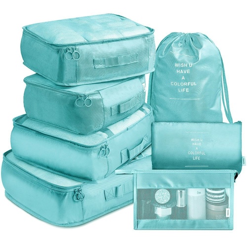 Light Blue Travel Packing Cube Set - 7-Piece Luggage Organizer for Clothes, Toiletries, and Accessories - Main Image