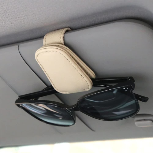 2pcs Beige Car Sun Visor Glasses Holder - Universal Sunglasses Clip for Secure Storage - Main Image