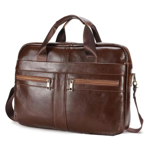 Brown Men's Genuine Leather Briefcase - Classic Business Messenger Bag - Main Image
