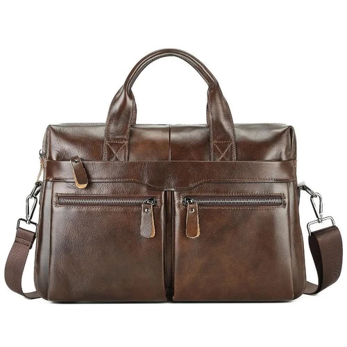Coffee Brown Men's Genuine Leather Briefcase - Classic Business Messenger Bag - Main Image