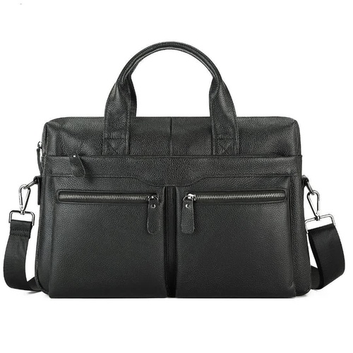 Black Men's Genuine Leather Briefcase - Classic Business Messenger Bag - Main Image