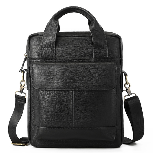 Black Men's Genuine Leather Shoulder Bag - Vintage Business Briefcase - Main Image