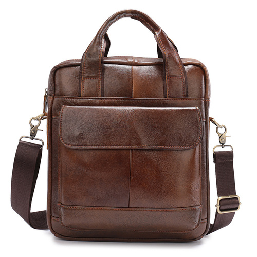 Brown Men's Genuine Leather Shoulder Bag - Vintage Business Briefcase - Main Image