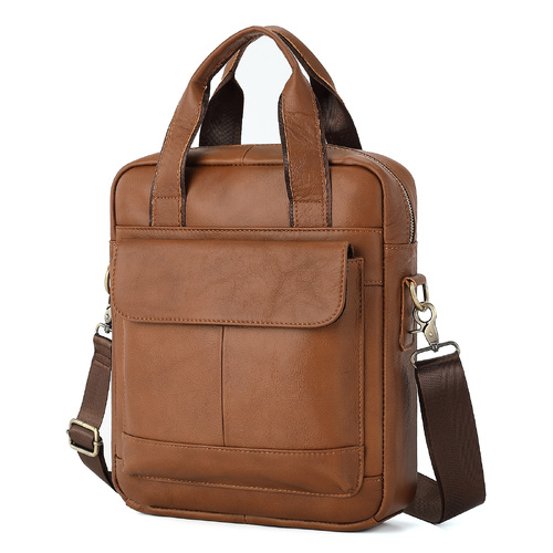 Light Brown Men's Genuine Leather Shoulder Bag - Vintage Business Briefcase - Main Image
