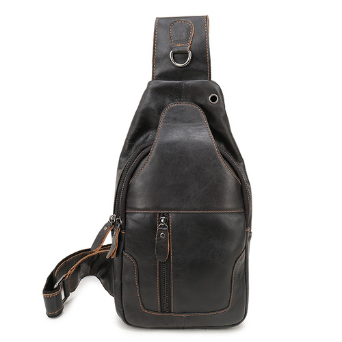 Black Men's Leather Sling Backpack - Casual Crossbody Chest Bag - Main Image