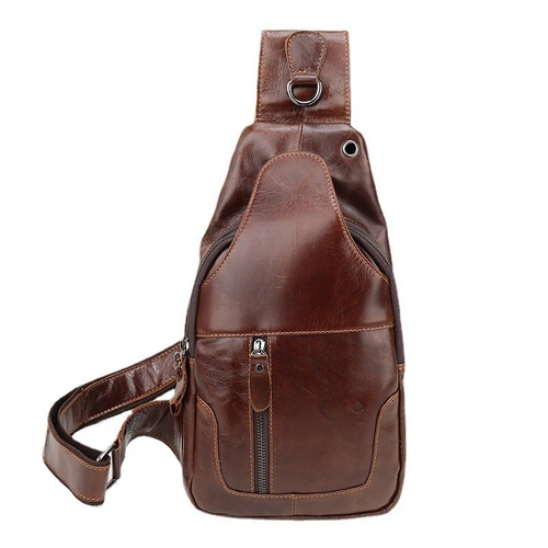 Brown Men's Leather Sling Backpack - Casual Crossbody Chest Bag - Main Image