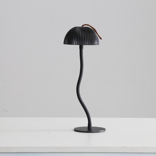 Corrugated Black Lamp Cap Elegant Curved Stem Mushroom Desk Lamp - Adjustable LED Table Light - Main Image