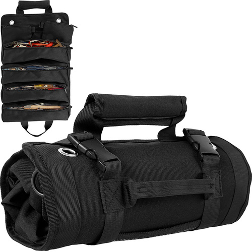 Black Portable Roll-Up Tool Organizer with Zippered Pockets - Main Image
