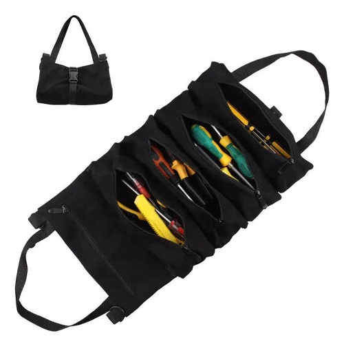 Black 5-Pocket Roll-Up Tool Bag Organizer - Main Image