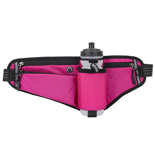 Rose Red Adjustable Running Waist Pack with Water Bottle Holder, Reflective Design, and Multiple Storage Pockets for Outdoor Activities - Main Image