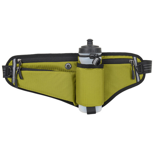 Green Adjustable Running Waist Pack with Water Bottle Holder, Reflective Design, and Multiple Storage Pockets for Outdoor Activities - Main Image