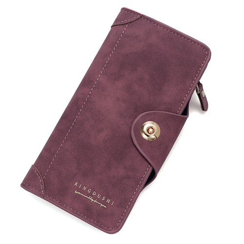 Red Women's Long Zipper Wallet with Button Closure - PU Leather Multi-Compartment Clutch Purse - Main Image