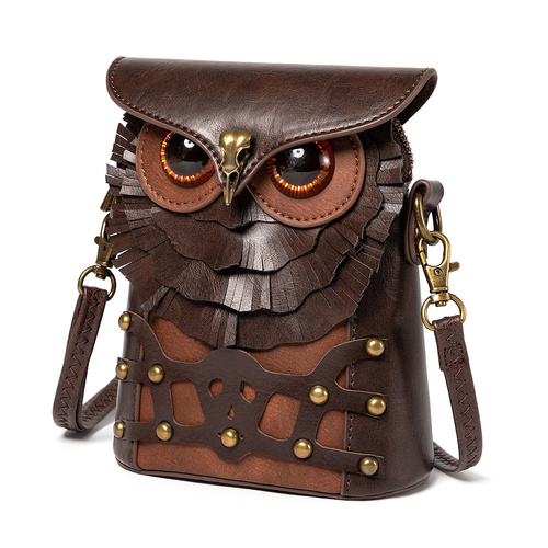 Handcrafted Leather Owl Crossbody Bag – Unique Retro Design Shoulder Purse for Women - Main Image