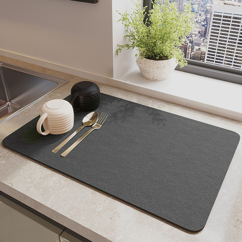 Dark Grey Waterproof Quick-Dry Kitchen Mat - Non-Slip Rubber Base, Absorbent Technology Fabric, 4mm Thick - Main Image