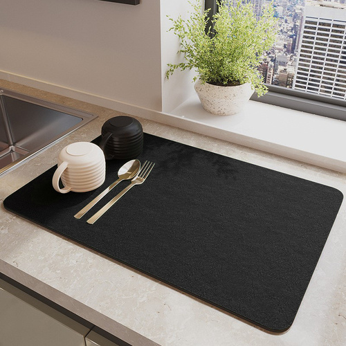 Black Waterproof Quick-Dry Kitchen Mat - Non-Slip Rubber Base, Absorbent Technology Fabric, 4mm Thick - Main Image