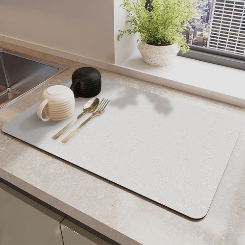 Silver Waterproof Quick-Dry Kitchen Mat - Non-Slip Rubber Base, Absorbent Technology Fabric, 4mm Thick - Main Image