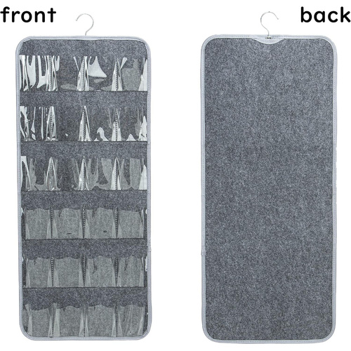 Grey Hanging Felt Shoe Organizer with 24 Clear Pockets - Anti-Rust Metal Hanger Included, Perfect for Shoes, Toys, and Accessories - Main Image