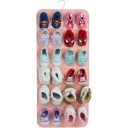 Pink Hanging Felt Shoe Organizer with 24 Clear Pockets - Anti-Rust Metal Hanger Included, Perfect for Shoes, Toys, and Accessories - Main Image