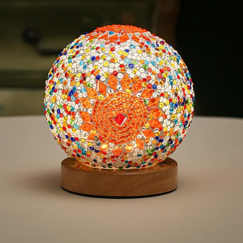 Orange Handmade Mosaic Glass Lamp - Vibrant Decorative Table Light - Main Image