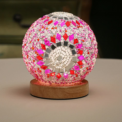 Pink Handmade Mosaic Glass Lamp - Vibrant Decorative Table Light - Main Image