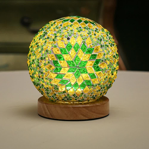 Green Handmade Mosaic Glass Lamp - Vibrant Decorative Table Light - Main Image
