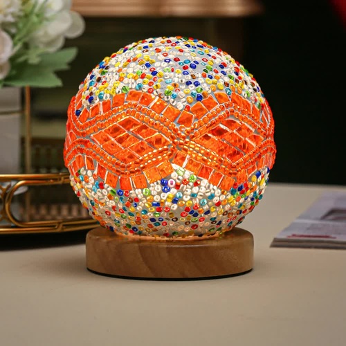 Wavy Orange Handmade Mosaic Glass Lamp - Vibrant Decorative Table Light - Main Image