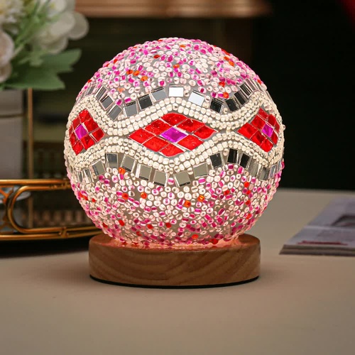 Pink Diamond Pattern Handmade Mosaic Glass Lamp - Vibrant Decorative Table Light - Main Image