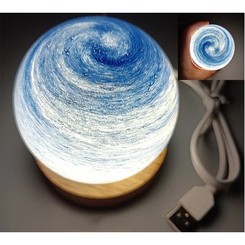 Starry Sky LED Planet Night Light with Wooden Base, USB Rechargeable - Main Image